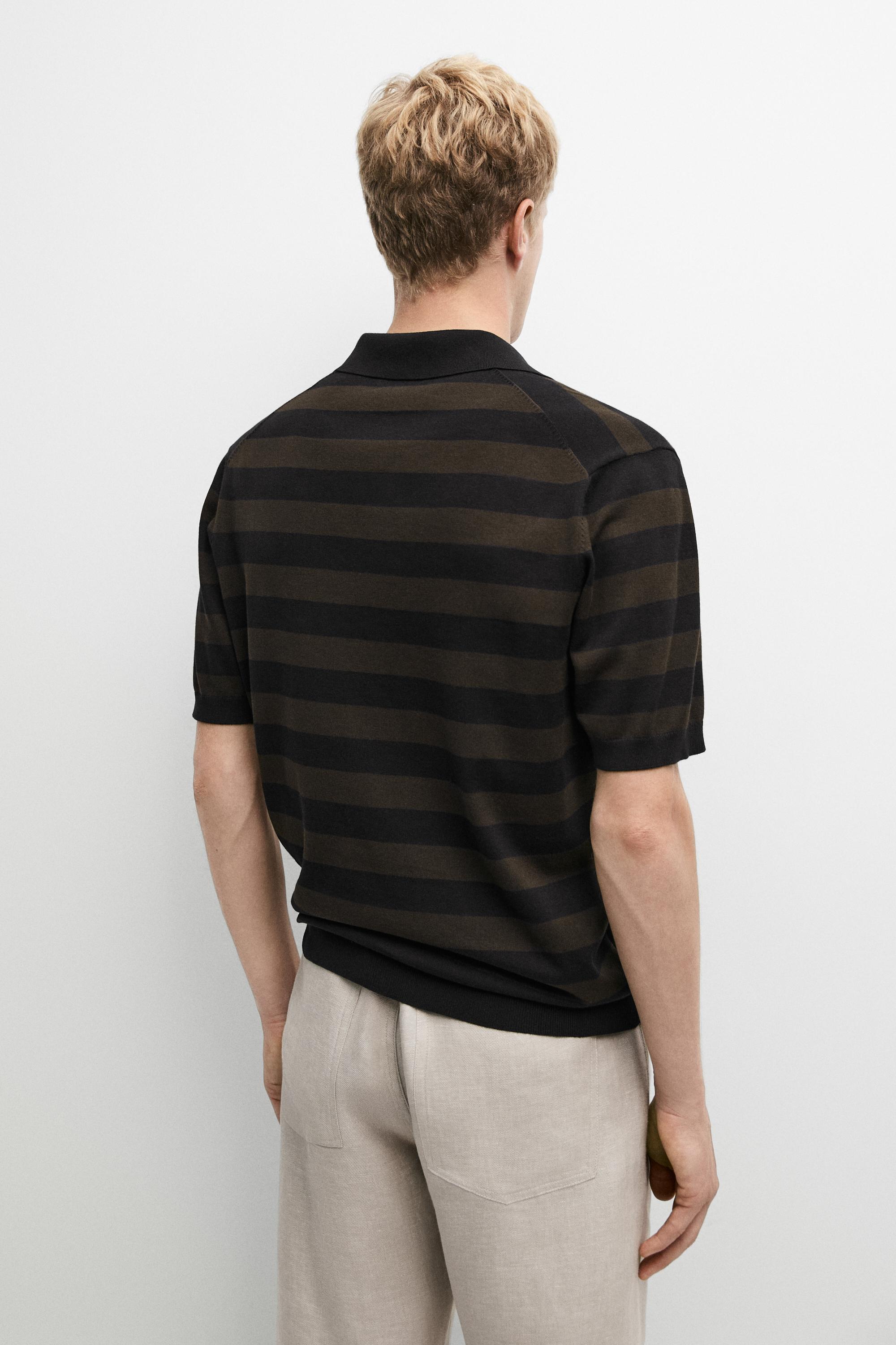 100% cotton striped knit polo shirt